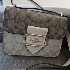 Coach Signature Two-Tone Crossbody Bag in Brown and Cream